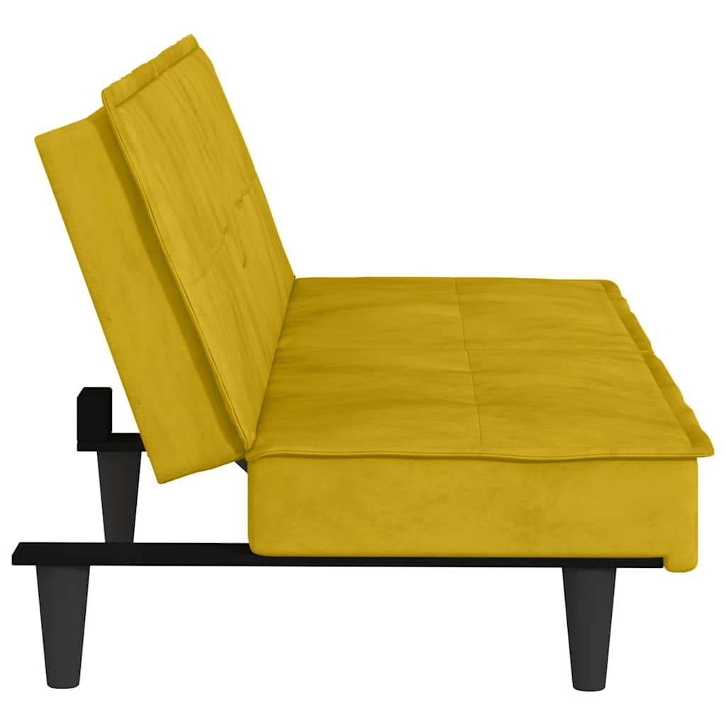 Divano Letto con Portabicchieri in Velluto Giallo | homemem39