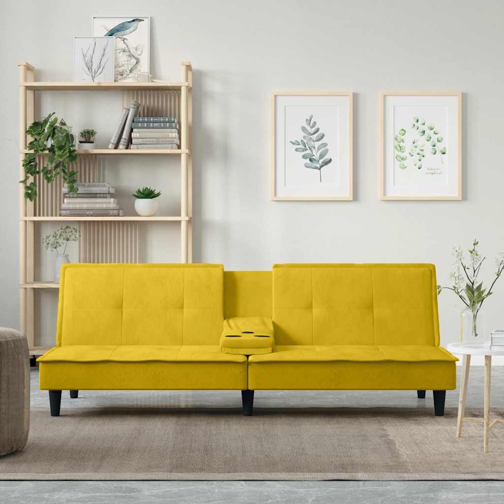 Divano Letto con Portabicchieri in Velluto Giallo | homemem39