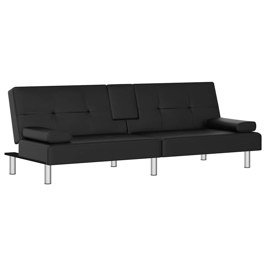 Divano Letto con Portabicchieri in Similpelle Nero | homemem39