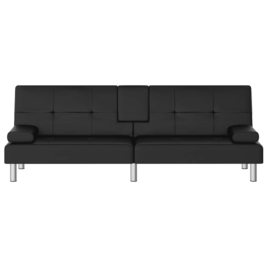 Divano Letto con Portabicchieri in Similpelle Nero - homemem39