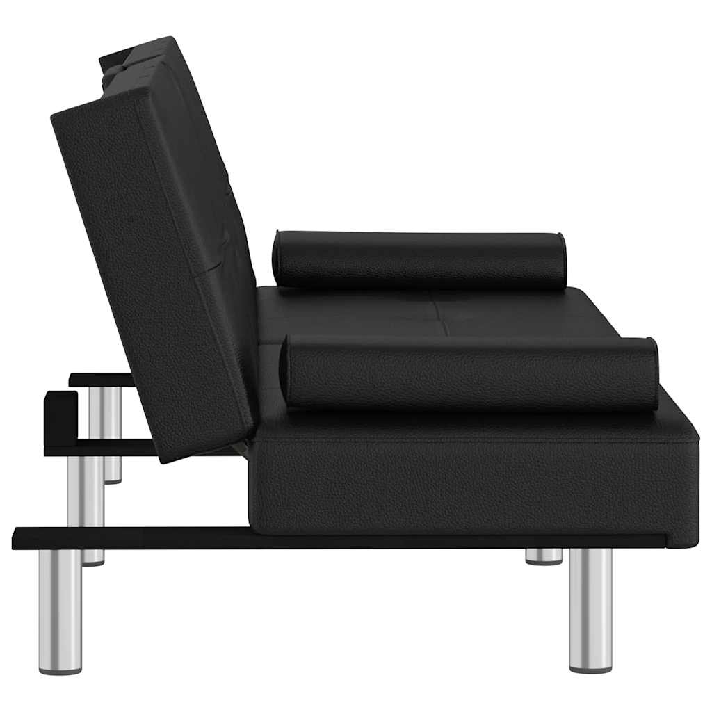 Divano Letto con Portabicchieri in Similpelle Nero | homemem39