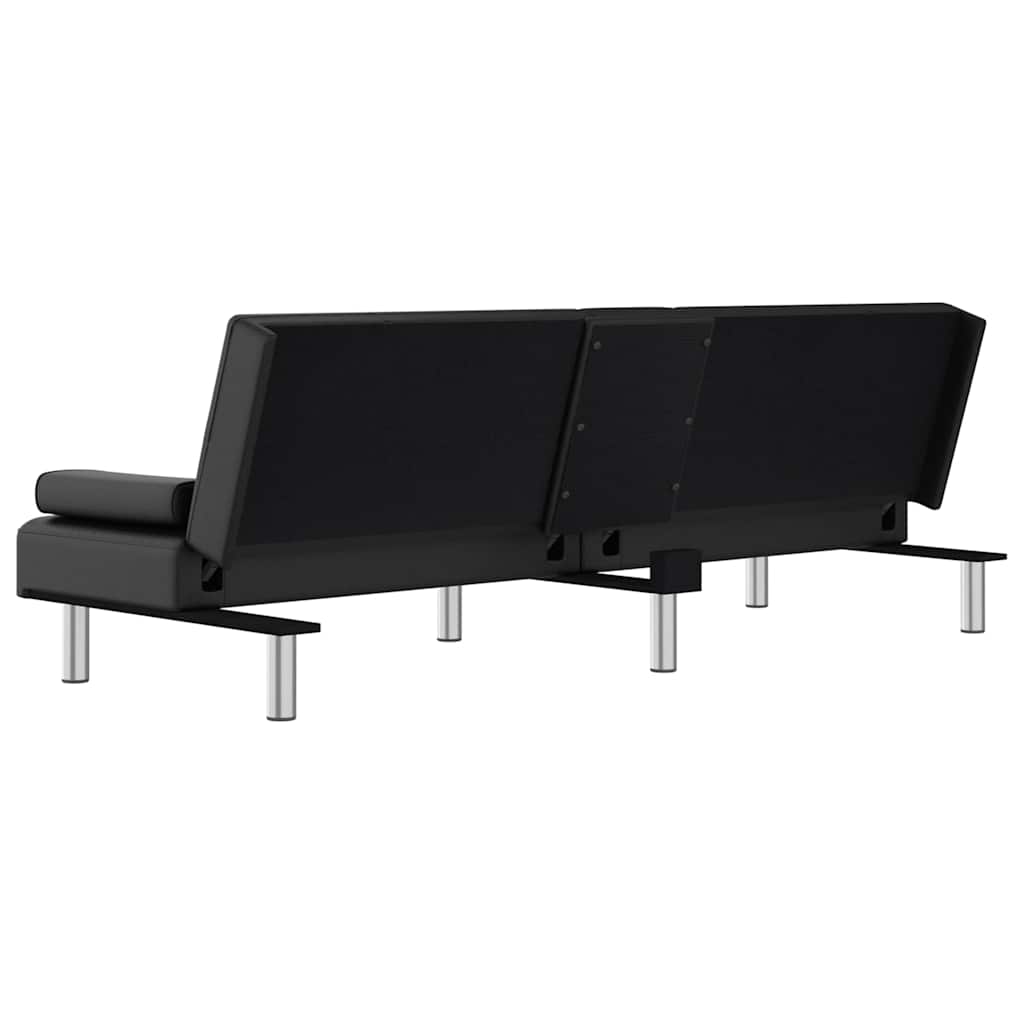 Divano Letto con Portabicchieri in Similpelle Nero | homemem39