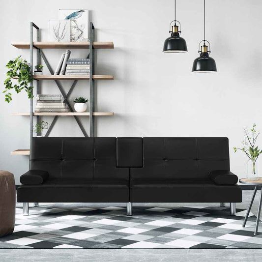 Divano Letto con Portabicchieri in Similpelle Nero | homemem39