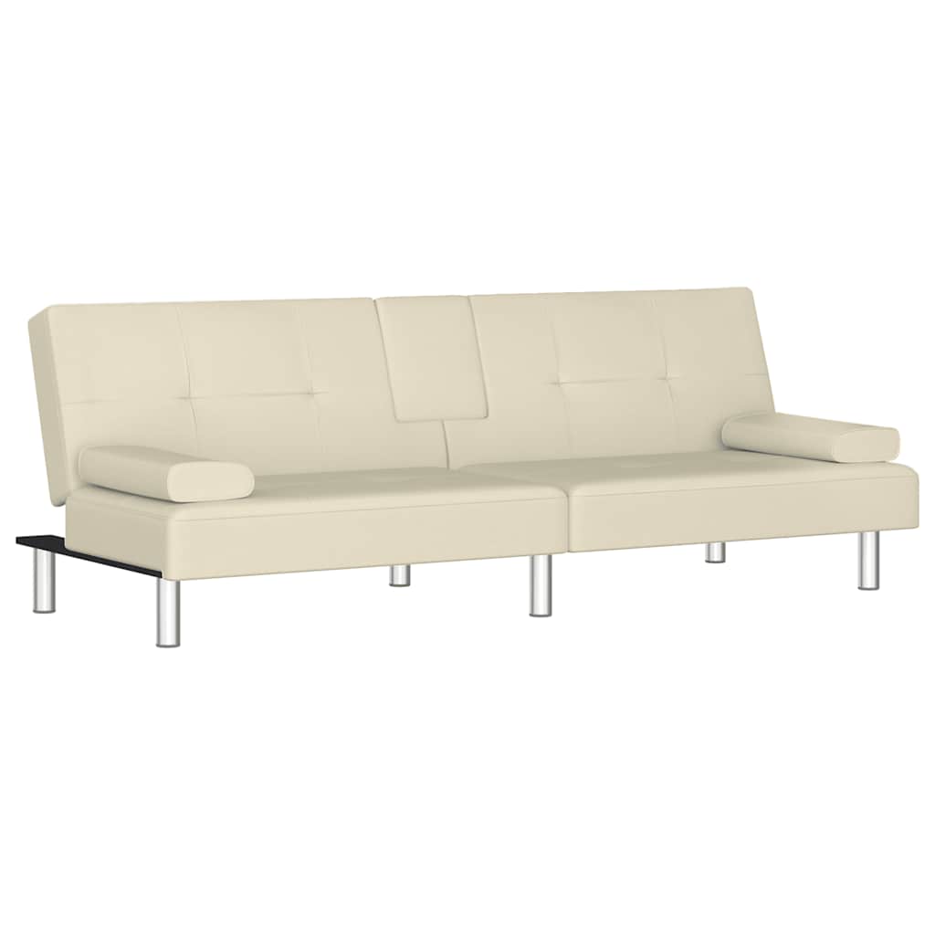 Divano Letto con Portabicchieri in Similpelle Crema | homemem39