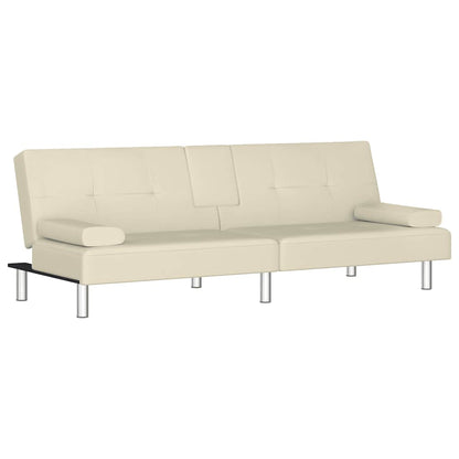 Divano Letto con Portabicchieri in Similpelle Crema | homemem39