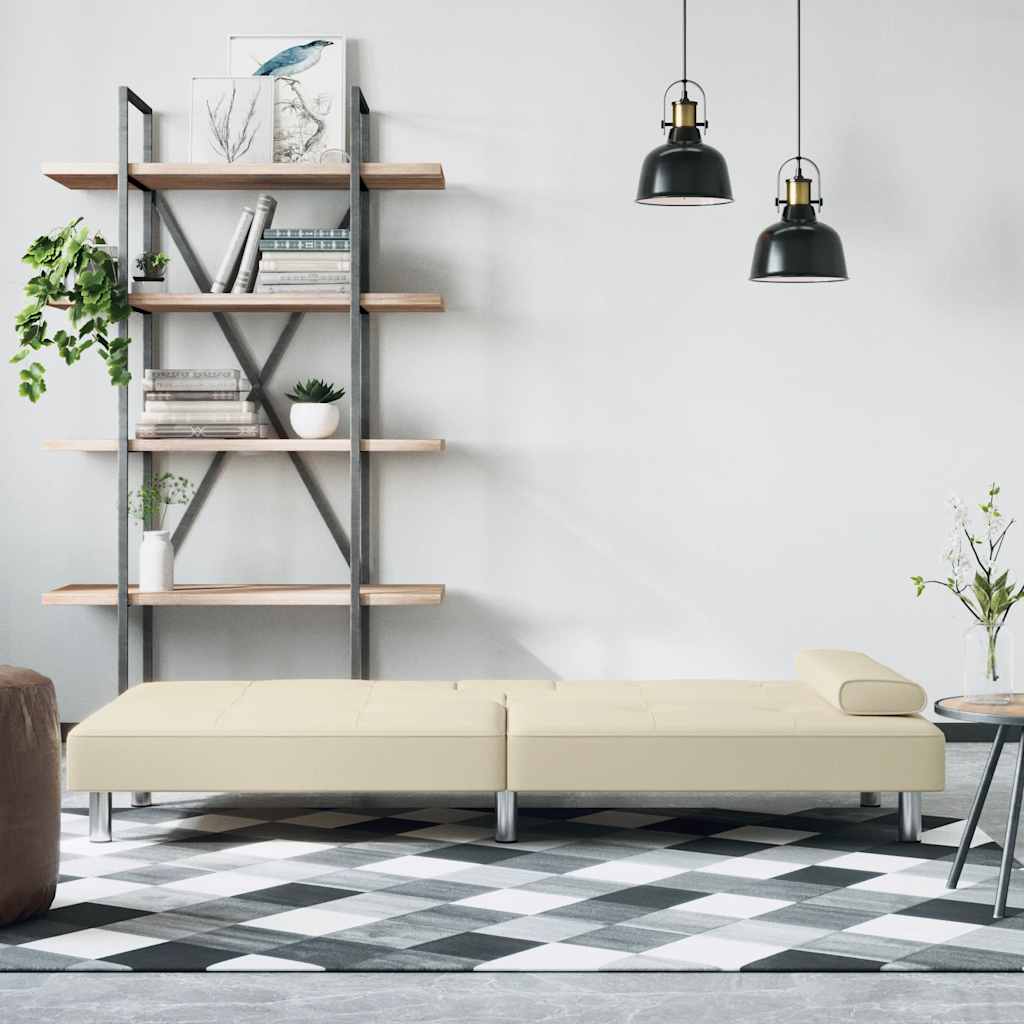 Divano Letto con Portabicchieri in Similpelle Crema | homemem39