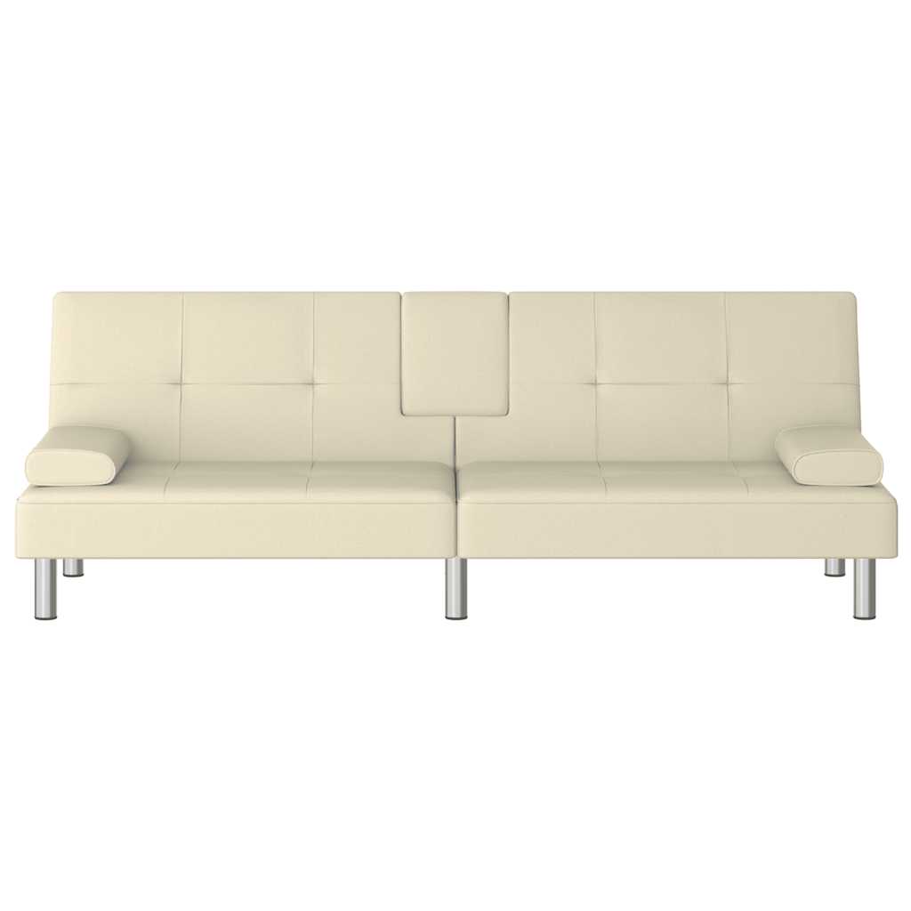 Divano Letto con Portabicchieri in Similpelle Crema | homemem39