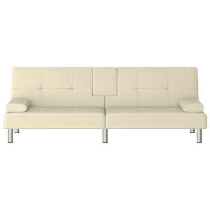 Divano Letto con Portabicchieri in Similpelle Crema | homemem39