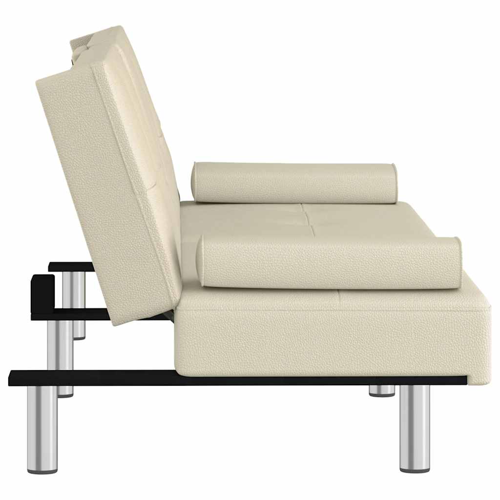 Divano Letto con Portabicchieri in Similpelle Crema | homemem39