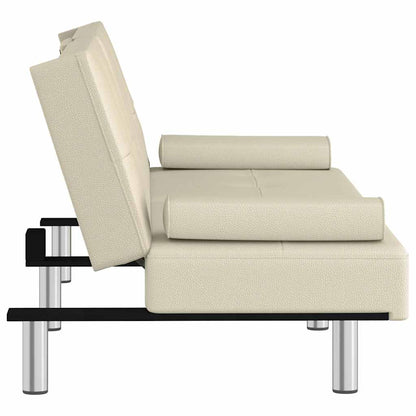 Divano Letto con Portabicchieri in Similpelle Crema | homemem39