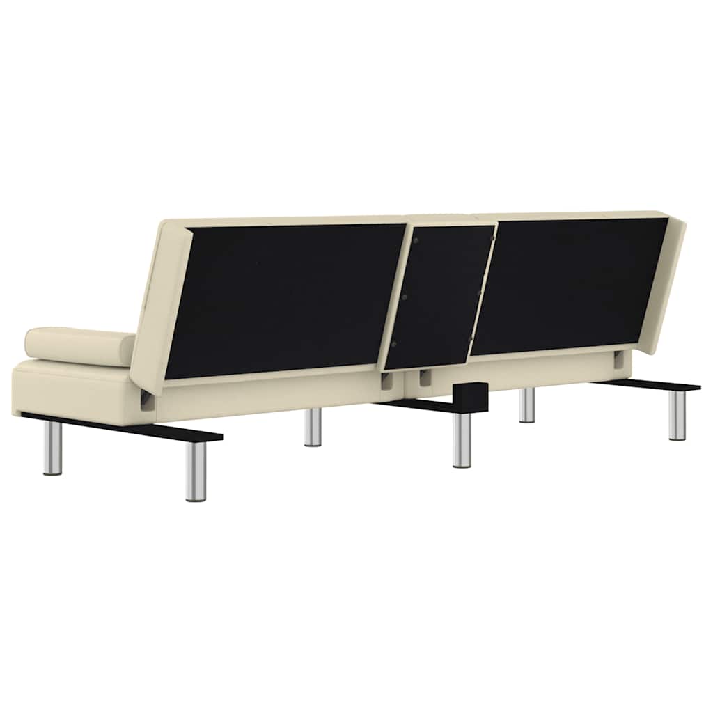 Divano Letto con Portabicchieri in Similpelle Crema | homemem39