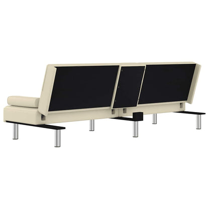 Divano Letto con Portabicchieri in Similpelle Crema | homemem39