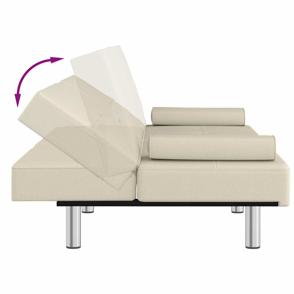 Divano Letto con Portabicchieri in Similpelle Crema | homemem39