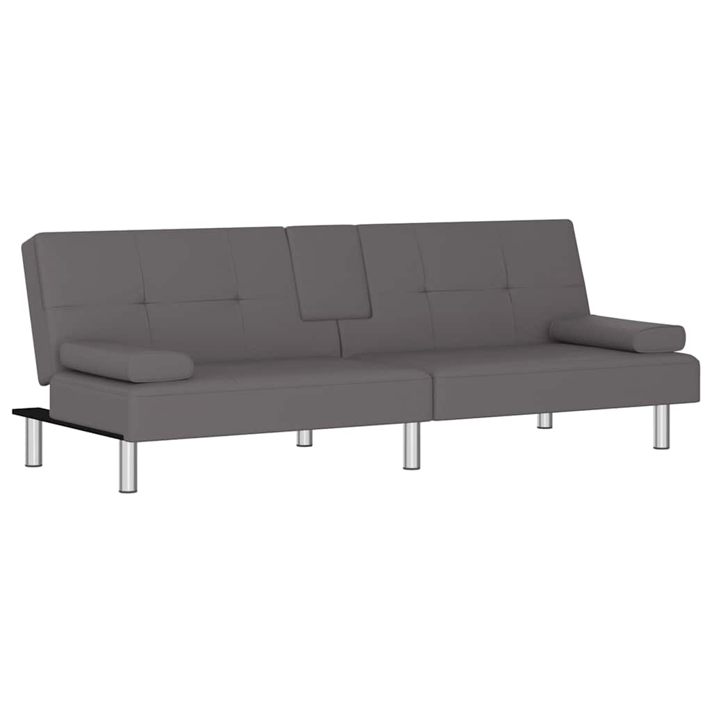 Divano Letto con Portabicchieri in Similpelle Grigio | homemem39