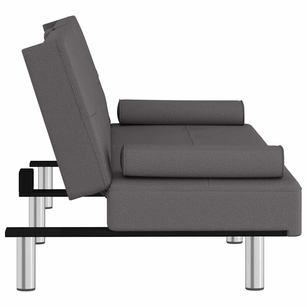 Divano Letto con Portabicchieri in Similpelle Grigio | homemem39