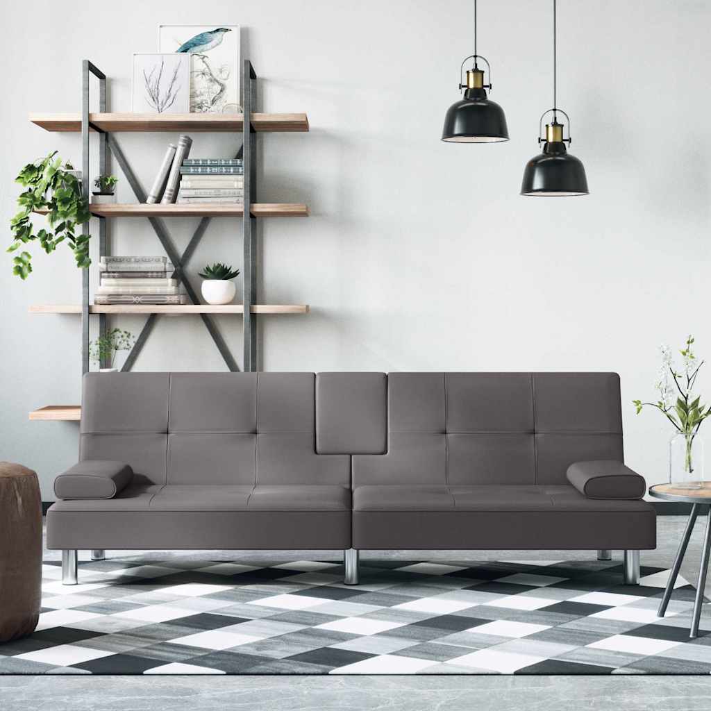 Divano Letto con Portabicchieri in Similpelle Grigio | homemem39