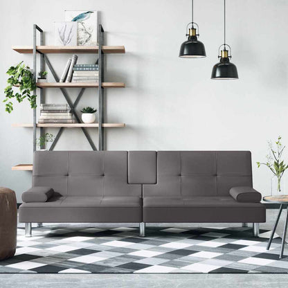 Divano Letto con Portabicchieri in Similpelle Grigio | homemem39