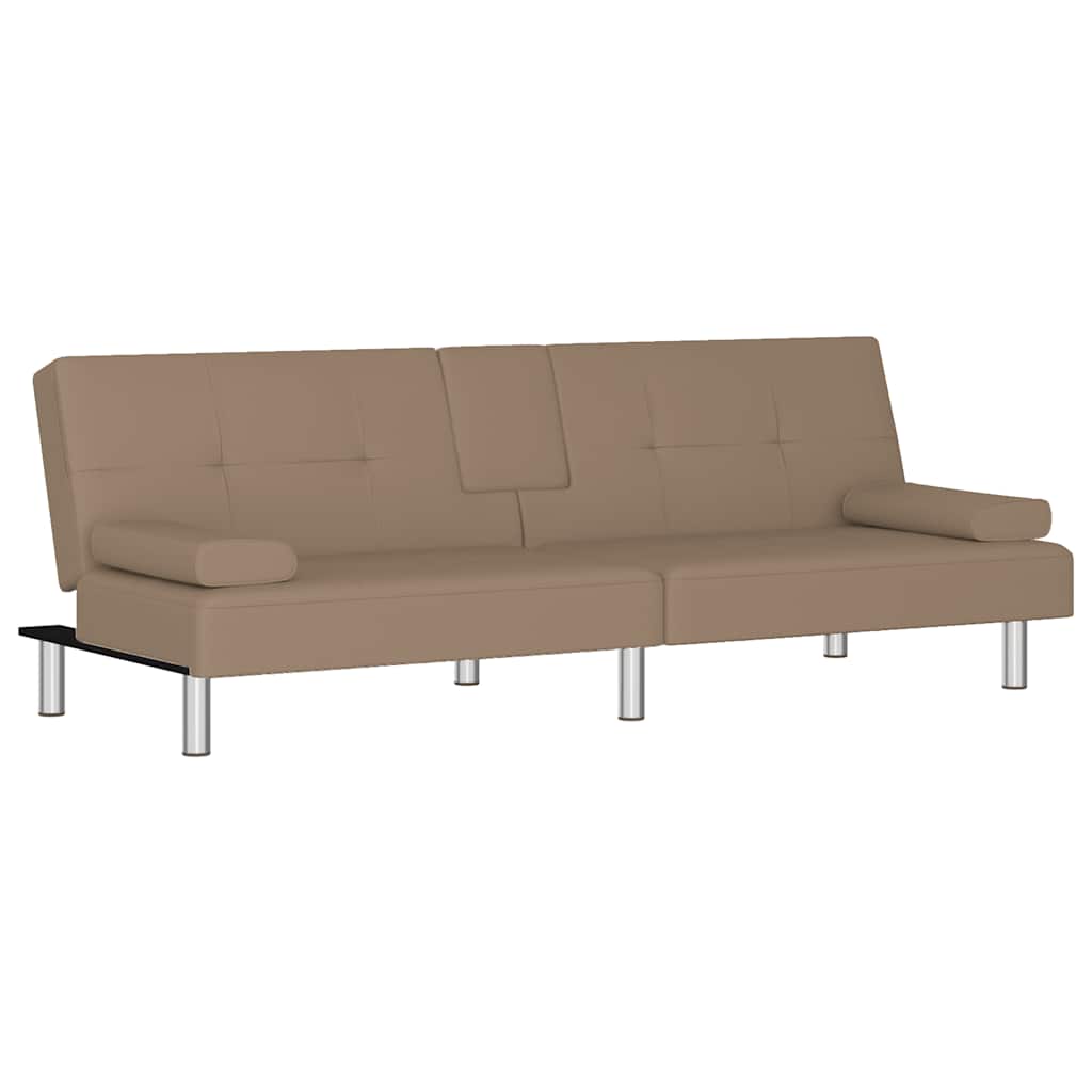 Divano Letto con Portabicchieri in Similpelle Cappuccino | homemem39