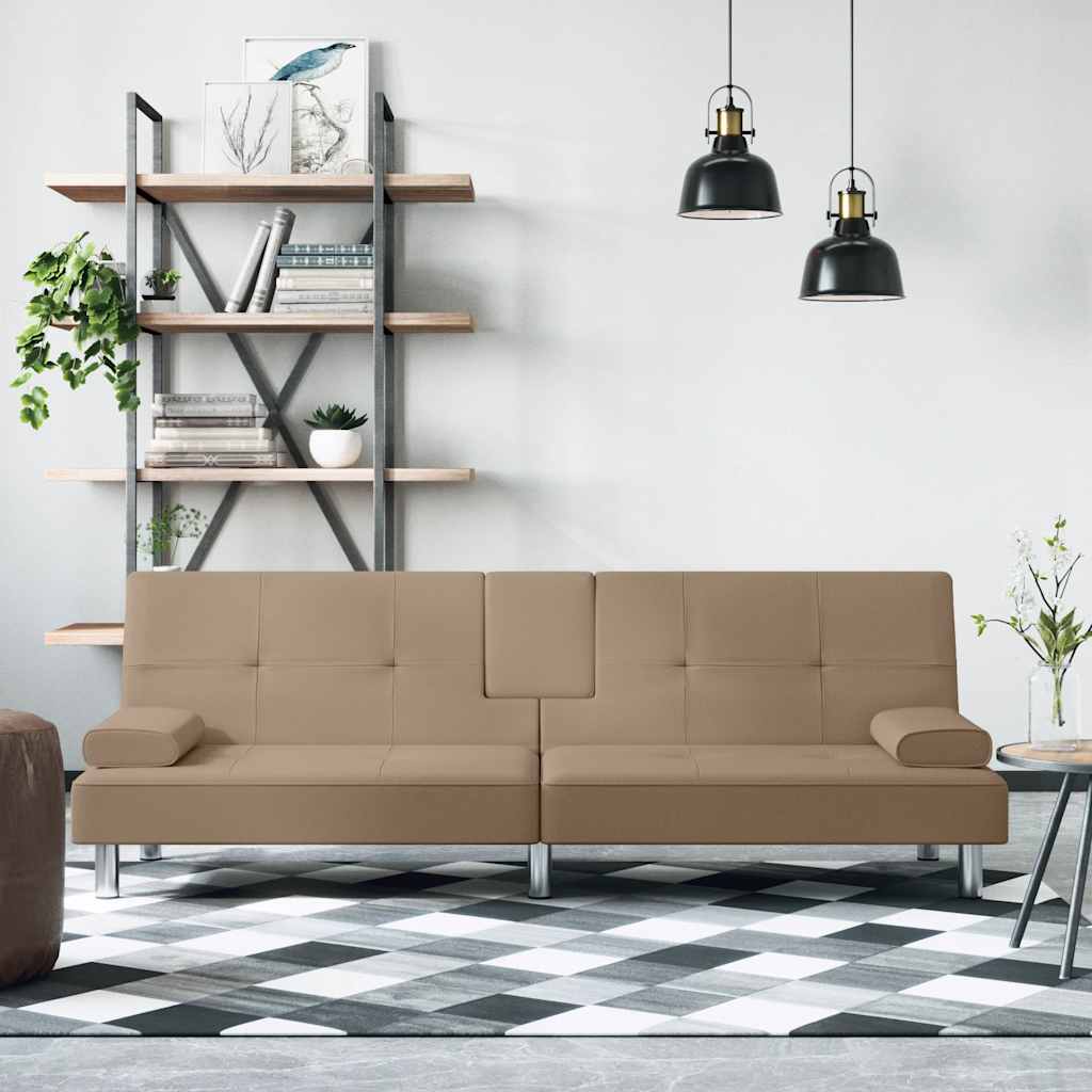 Divano Letto con Portabicchieri in Similpelle Cappuccino | homemem39