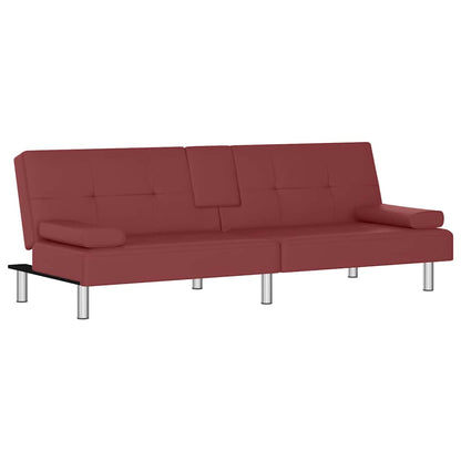 Divano Letto con Portabicchieri in Similpelle Rosso Vino | homemem39