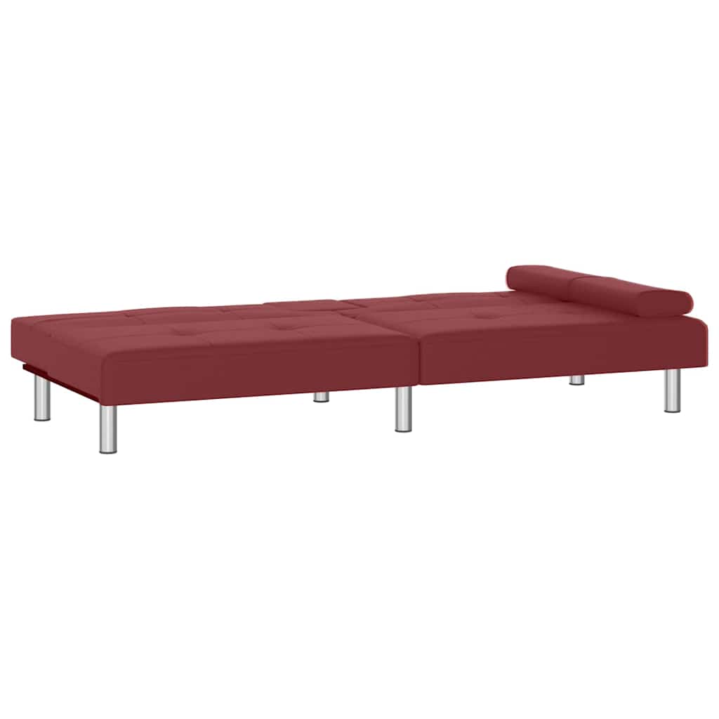 Divano Letto con Portabicchieri in Similpelle Rosso Vino | homemem39