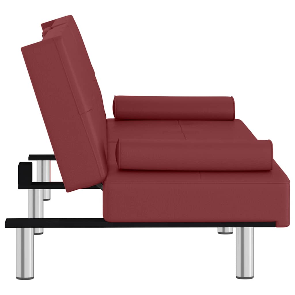 Divano Letto con Portabicchieri in Similpelle Rosso Vino | homemem39