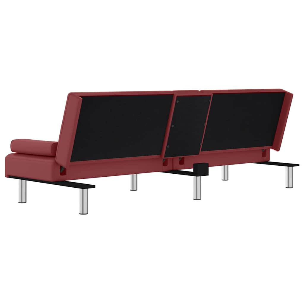 Divano Letto con Portabicchieri in Similpelle Rosso Vino | homemem39