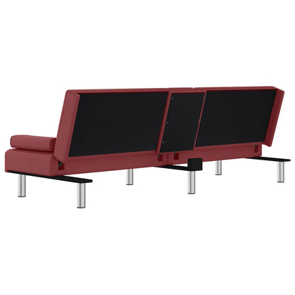 Divano Letto con Portabicchieri in Similpelle Rosso Vino | homemem39