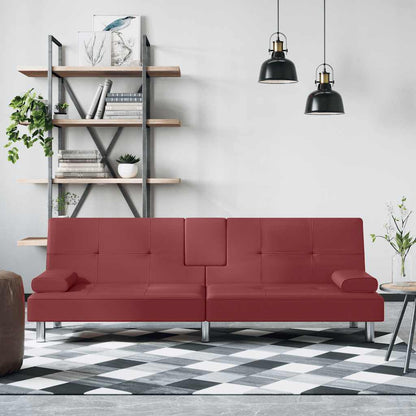 Divano Letto con Portabicchieri in Similpelle Rosso Vino | homemem39