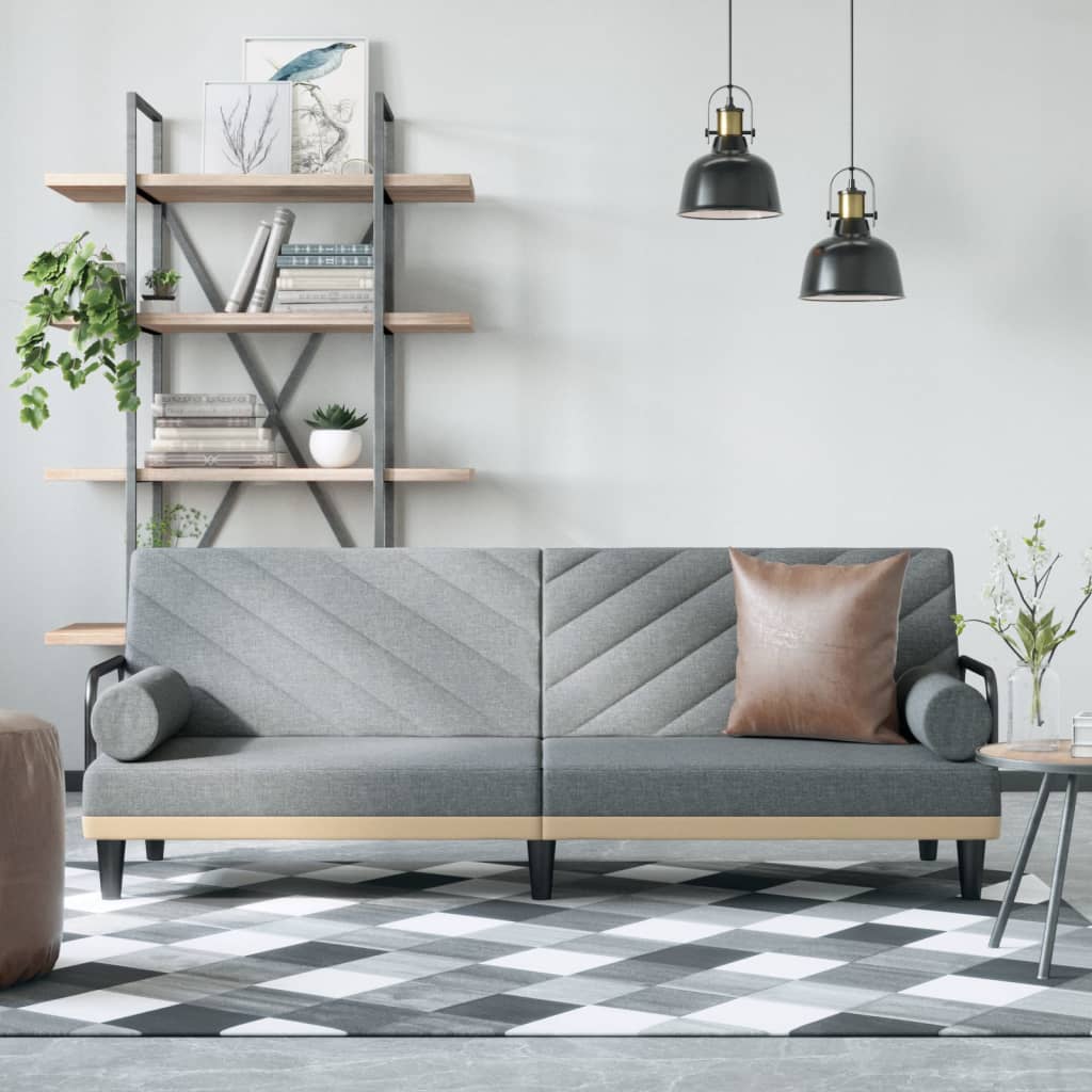 Divano Letto con Braccioli Grigio Chiaro in Tessuto | homemem39