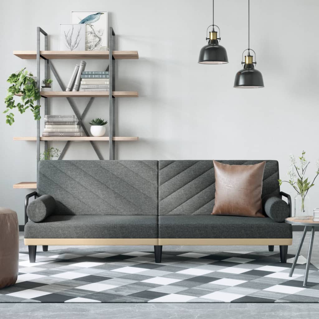 Divano Letto con Braccioli Grigio Scuro in Tessuto | homemem39