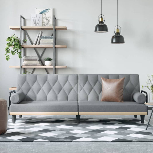Divano Letto con Braccioli Grigio Chiaro in Tessuto | homemem39
