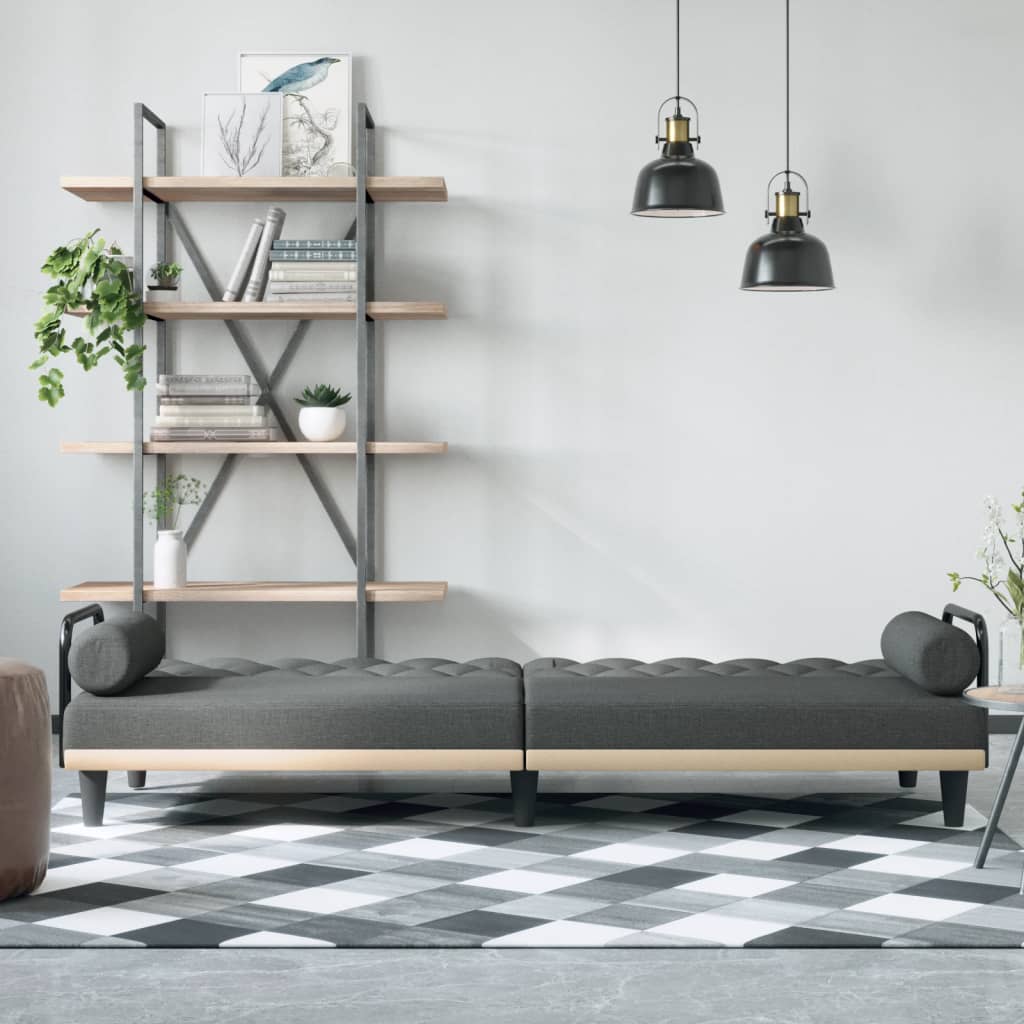 Divano Letto con Braccioli Grigio Scuro in Tessuto | homemem39