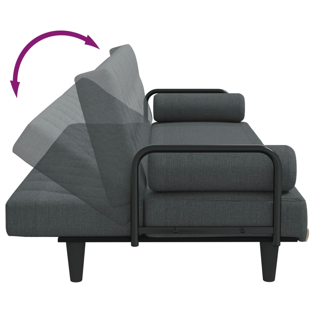 Divano Letto con Braccioli Grigio Scuro in Tessuto | homemem39