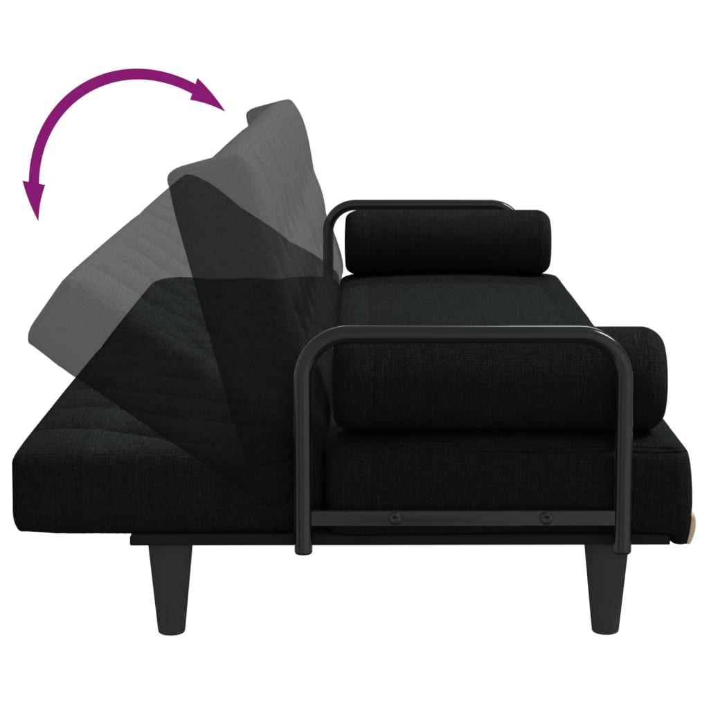 Divano Letto con Braccioli Nero in Tessuto | homemem39