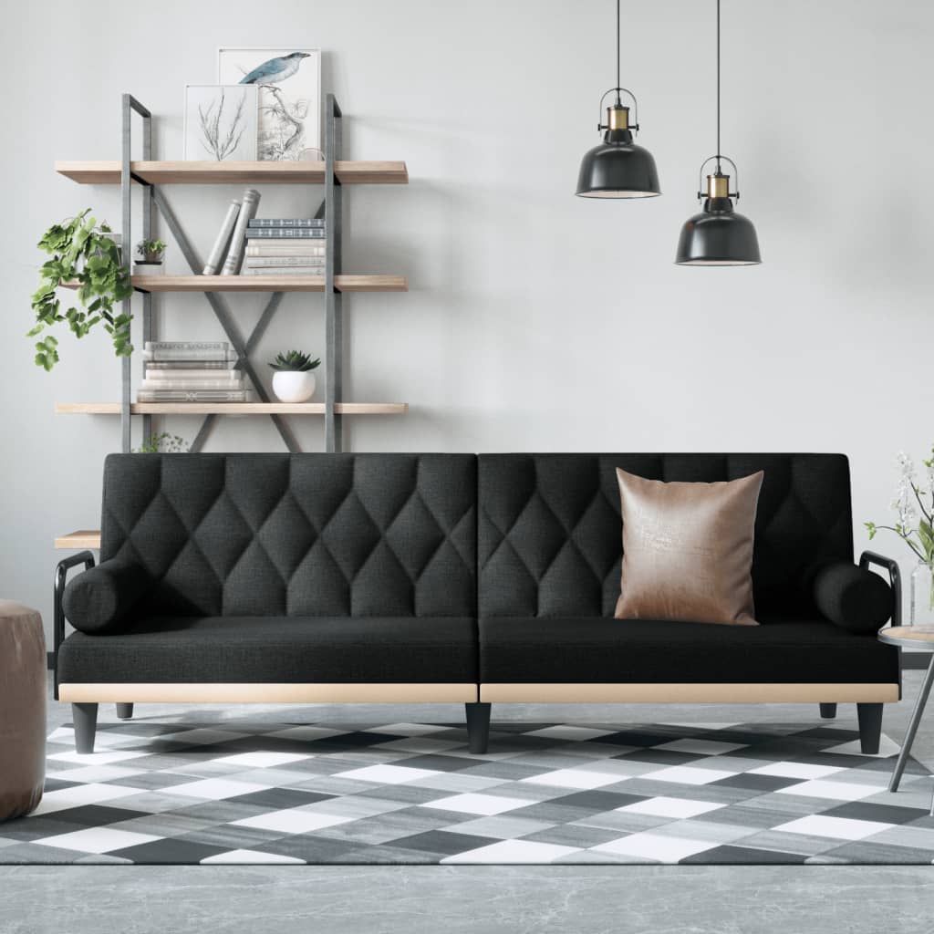 Divano Letto con Braccioli Nero in Tessuto | homemem39