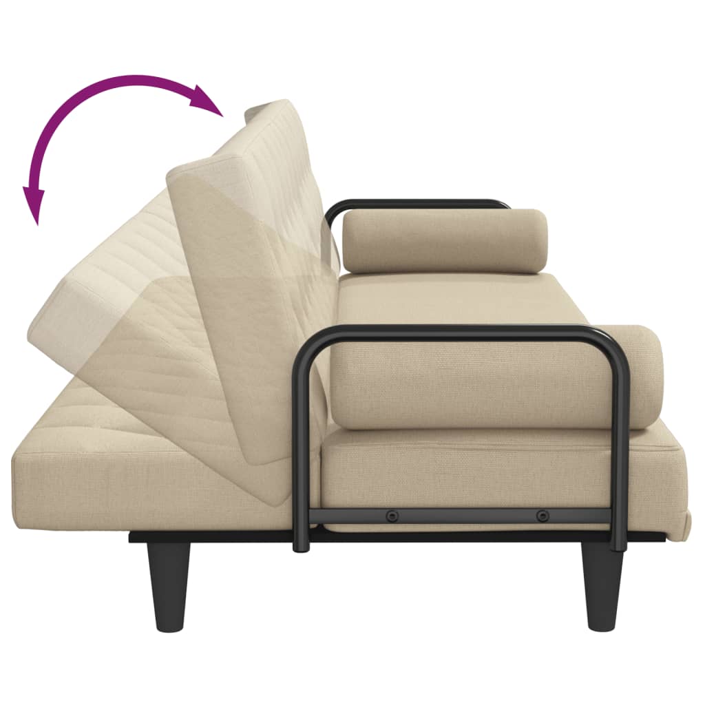 Divano Letto con Braccioli Crema in Tessuto | homemem39