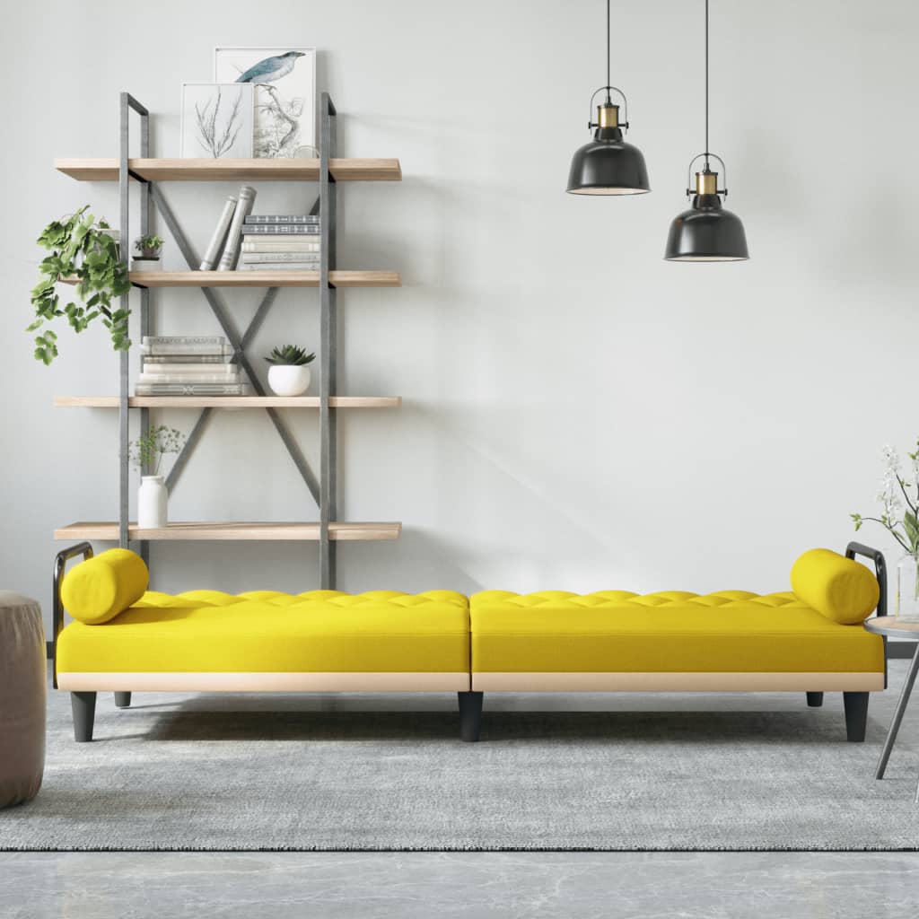 Divano Letto con Braccioli Giallo Chiaro in Tessuto | homemem39