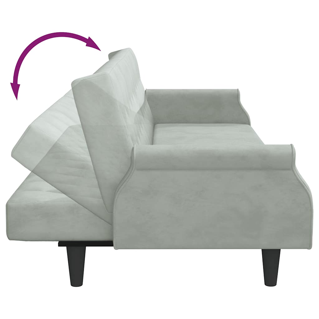 Divano Letto con Braccioli Grigio Chiaro in Velluto | homemem39