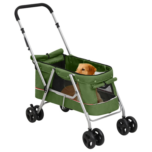 Passeggino Cani Pieghevole Verde 100x49x96cm Tessuto di Lino - homemem39