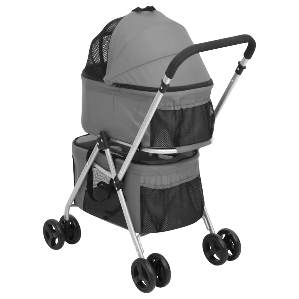 Passeggino Cani Pieghevole 2 Livelli Grigio 83x48x97cm Tessuto - homemem39