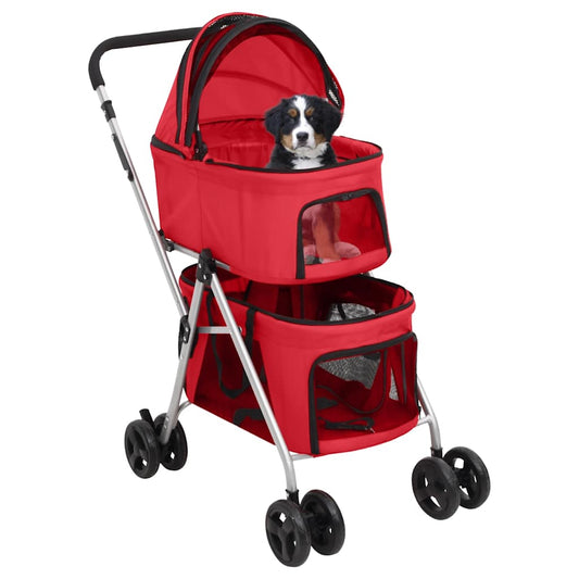 Passeggino Cani Pieghevole 2 Livelli Rosso 83x48x97cm Tessuto | homemem39