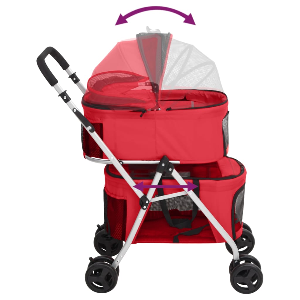 Passeggino Cani Pieghevole 2 Livelli Rosso 83x48x97cm Tessuto - homemem39