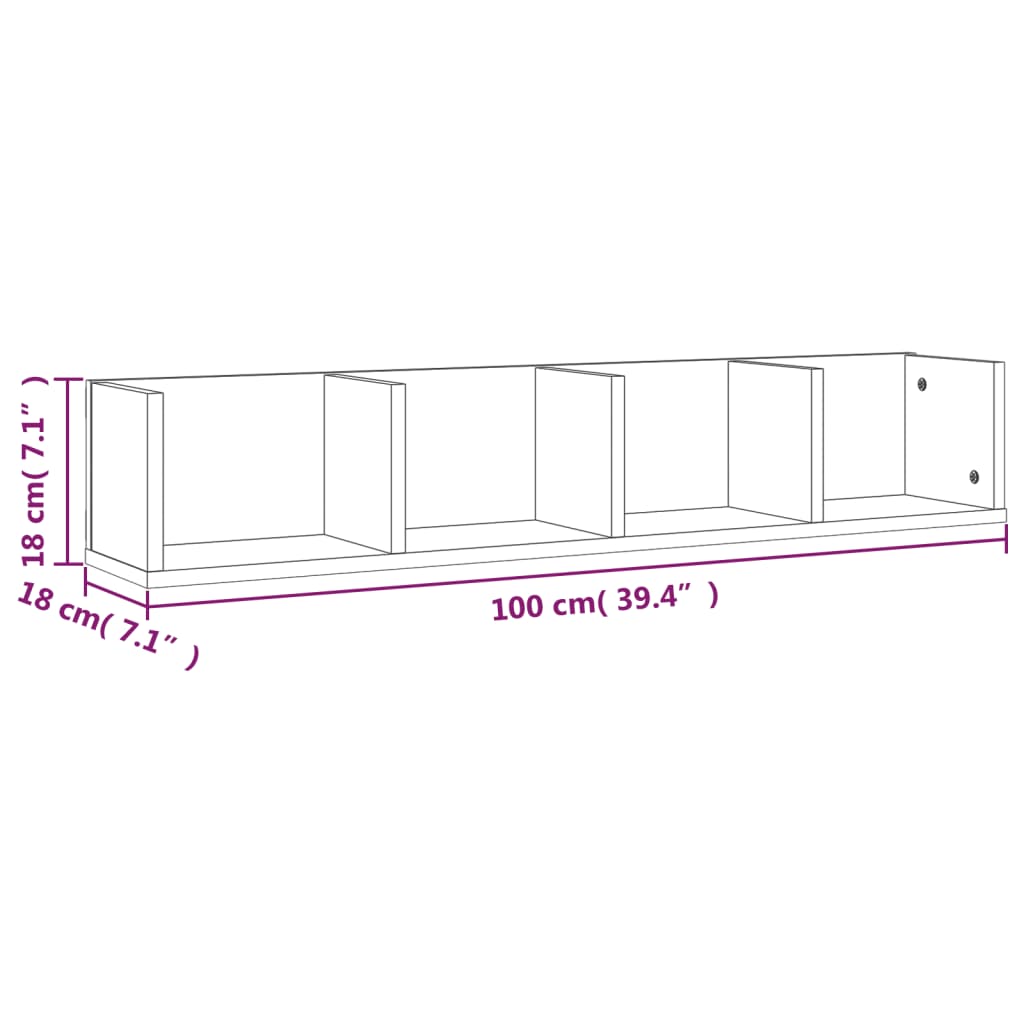 Mensola a Muro CD Grigio Sonoma 100x18x18 cm Legno Multistrato | homemem39