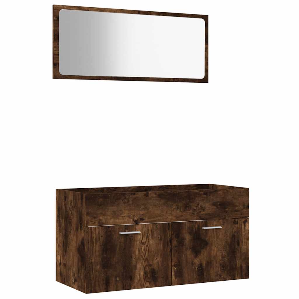 Set Mobili da Bagno 2 pz Rovere Fumo in Legno Multistrato | homemem39