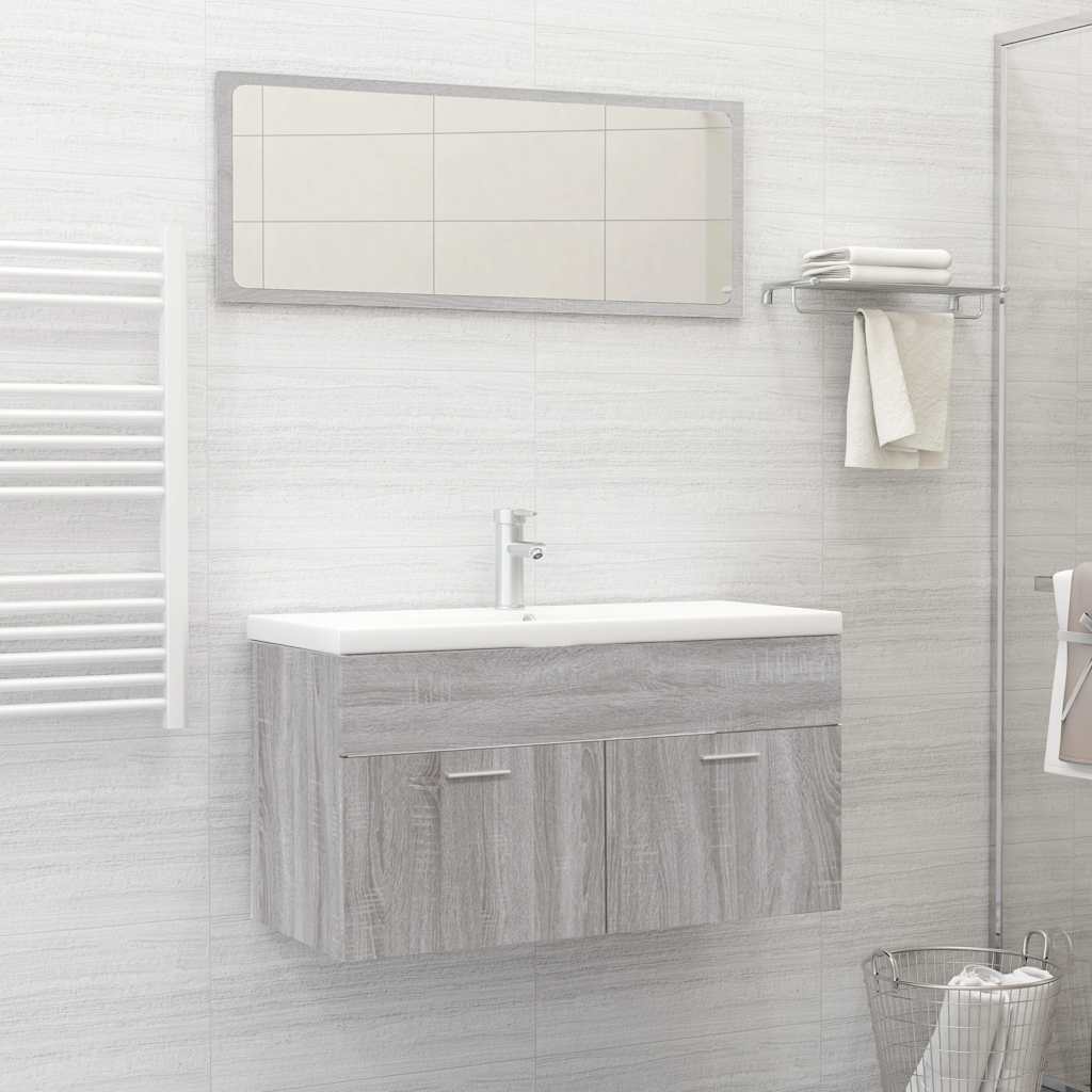 Set Mobili da Bagno 2 pz Grigio Sonoma in Legno Multistrato | homemem39