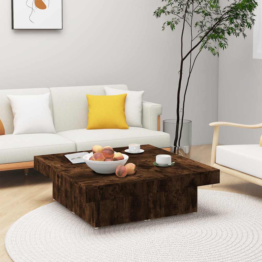 Tavolino da Salotto Rovere Fumo 90x90x28 cm Legno Multistrato | homemem39
