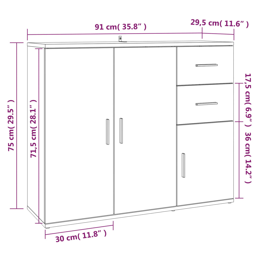 Credenza Rovere Marrone 91x29,5x75 cm in Legno Multistrato