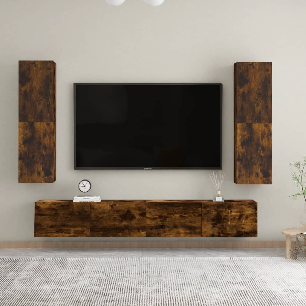 Mobile Porta TV a Parete Rovere Fumo 30,5x30x110 cm - homemem39