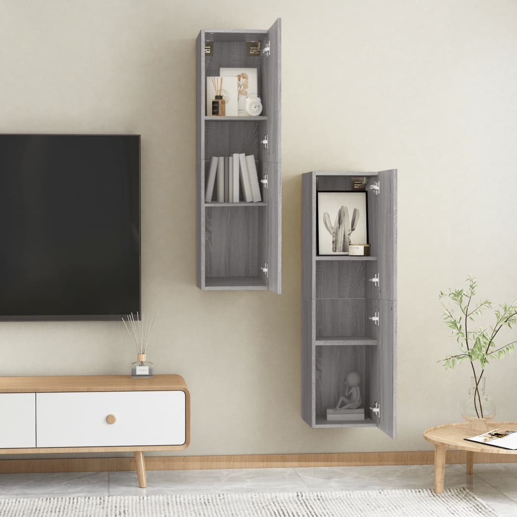 Mobili Porta TV a Parete 2 pz Grigio Sonoma 30,5x30x110 cm - homemem39